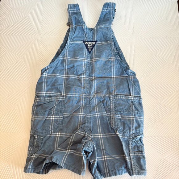 OshKosh B’gosh Blue Plaid Short Overalls 24M - Picture 6 of 10
